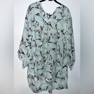 T Tahari Light Blue Top with Bird Print